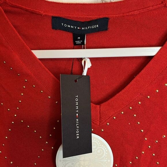 NWT WOMENS M TOMMY HILFIGER SILVER DIAMOND EMBELLISH HOLIDAY RIBBED LONG SLEEVE - Picture 7 of 10